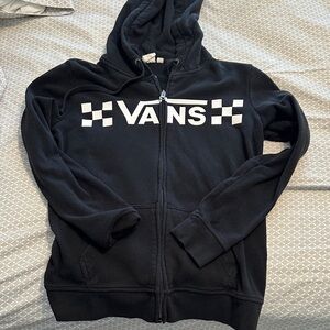 Vans Black Zip-Up Hoodie with Checkered Logo